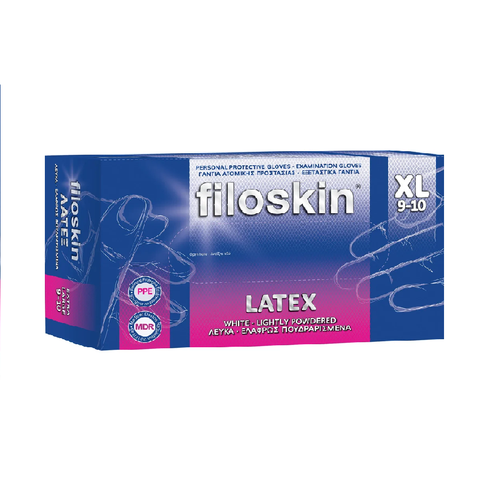 Large Γάντια Λάτεξ Filoskin Λευκά Ελαφρώς Πουδραρισμένα 100 τεμ.